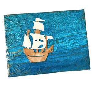 LAST CHANCE SALE! Canvas Painting MIXED MEDIA SAILING BOAT Ship Ocean 12x9in